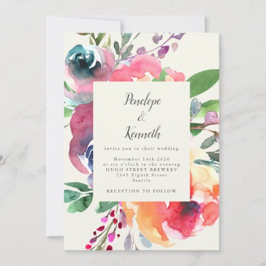 Vette Waterverf Floral Elegant Script Weddenschap Kaart (Voorkant)