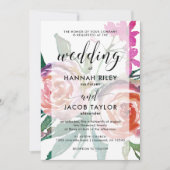 Vette Waterverf Floral met overlay bruiloft Kaart (Voorkant)