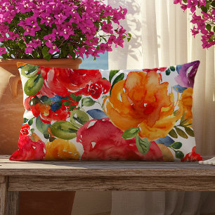 Vette Waterverf Floral Red Oranje Paars Buitenkussen