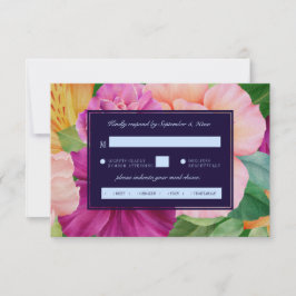 Vette Waterverf Floral Roos Wedding Meal Choice RSVP Kaartje