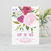 Vette Waterverf Floral Sip "n" Zie uitnodiging (Staand voorkant)