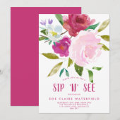 Vette Waterverf Floral Sip "n" Zie uitnodiging (Voorkant / Achterkant)