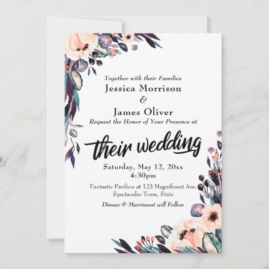 Vette Waterverf Florals met hun Weddenschap Kaart (Voorkant)