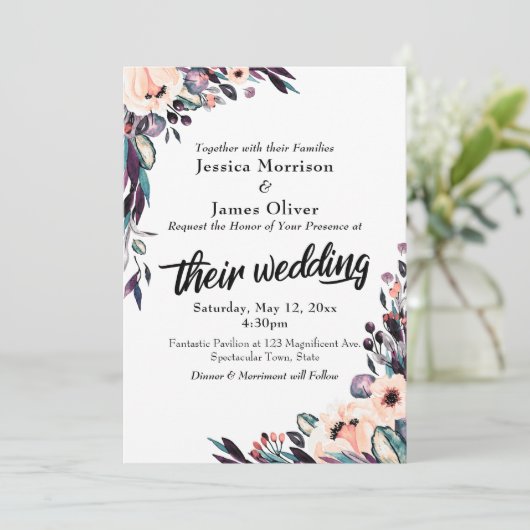 Vette Waterverf Florals met hun Weddenschap Kaart (Staand voorkant)