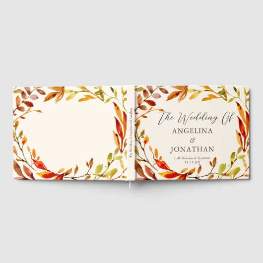 Vette Waterverf Herfstbladeren Cream Custom Weddin Gastenboek (Volledig)
