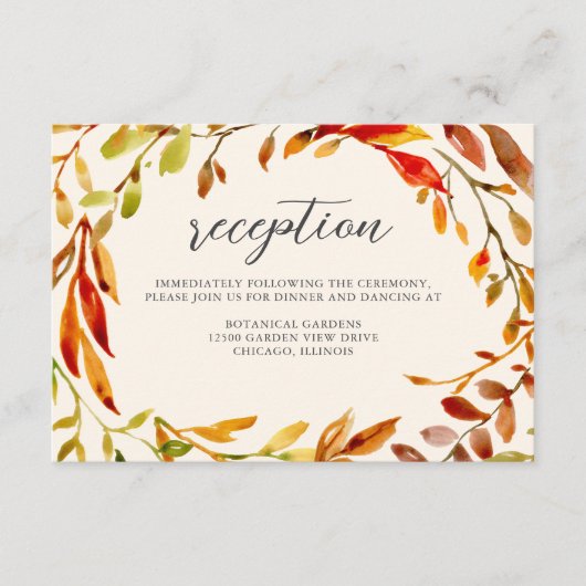Vette Waterverf Herfstbladeren Huwelijksreceptie Informatiekaartje (Voorkant)