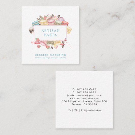 Vette Waterverf Macaron Baker Pastry Chef Vierkante Visitekaartje (Voorkant / Achterkant)