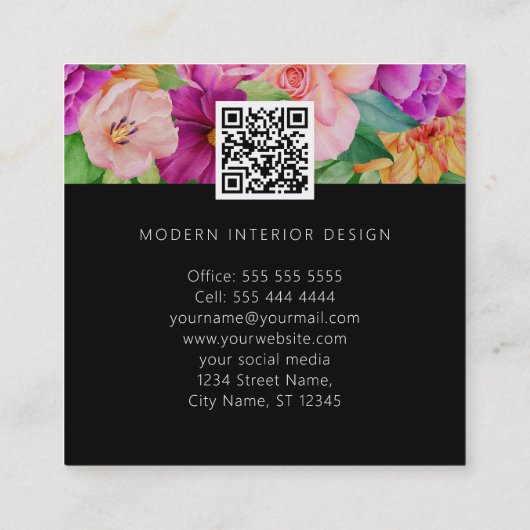 Vette Waterverf Paarse roze rozen zwart Vierkante Visitekaartje (Achterkant)