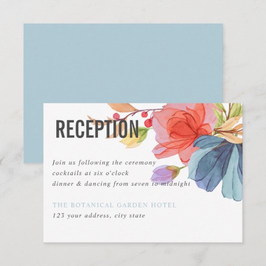 Vette Waterverf Wildbloemen Aqua bruiloft Ontvange Kaart (Voorkant / Achterkant)