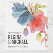 Vette wilde bloemen Blauwe Monogram Weddenschap Wijn Etiket (Enkel label)