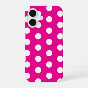 Vette witte polka stippen op hete roze iPhone 16 hoesje