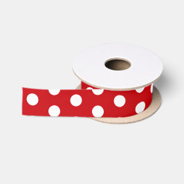 Vette witte polka stippen op rood satijnen lint