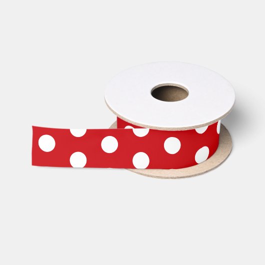 Vette witte polka stippen op rood satijnen lint (Spoel)