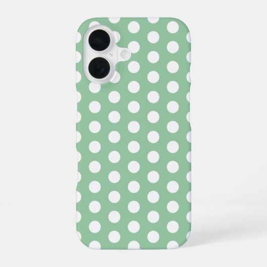 Vette witte stippen op saliegroen  iPhone 16 hoesje (Achterkant)