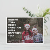 Vette witte tekst Overlay Two Photo Merry Christma Feestdagenkaart (Staand voorkant)