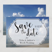 Vette Wolken Over Strand Foto w / Badge Save the D Date (Voorkant / Achterkant)