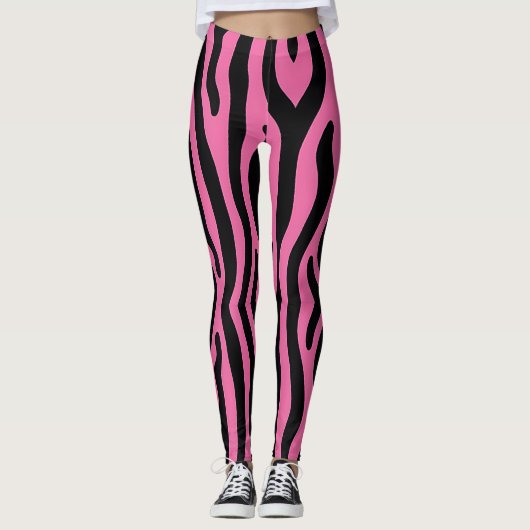 Vette zebrastrepen in heet roze en zwart leggings (Voorkant)