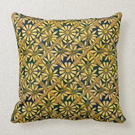 Vette Zinnia op een trelle in goud en groen Kussen