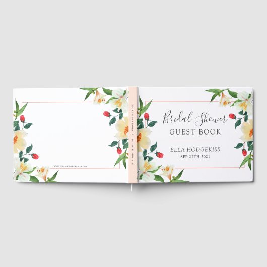 Vette zomer bloemen rode en witte florale grens gastenboek (Volledig)