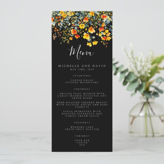 Vette zomer bloemenbruiloft menu (Staand voorkant)