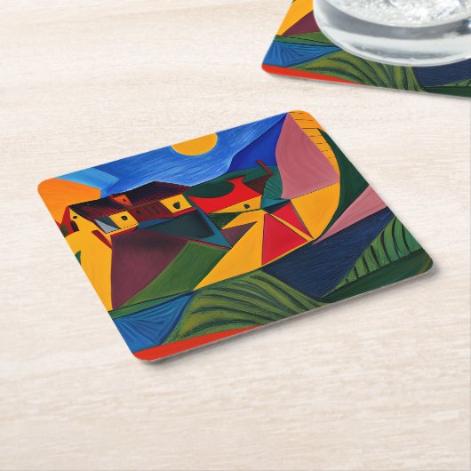 Vette zonsondergang Picasso kunst Kartonnen Onderzetters (Schuin)