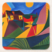 Vette zonsondergang Picasso kunst Kartonnen Onderzetters (Voorkant)