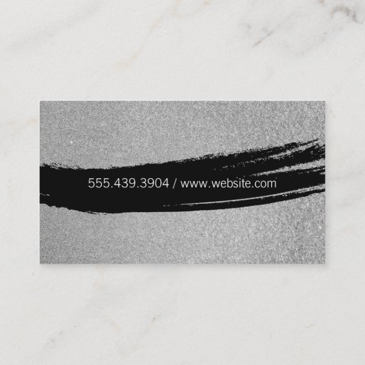 Vettekst / Zwarte geborstelde glitter / (zilver) Visitekaartje (Achterkant)