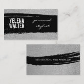 Vettekst / Zwarte geborstelde glitter / (zilver) Visitekaartje (Voorkant / Achterkant)
