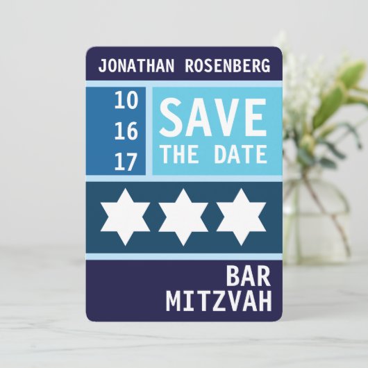 Vetter Ster van David Bar Mitzvah sparen de Datum Save The Date (Staand voorkant)