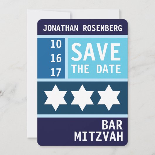 Vetter Ster van David Bar Mitzvah sparen de Datum Save The Date (Voorkant)
