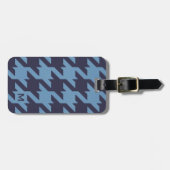 Vettige moderne marinesblauwe houndstooth met mono bagagelabel (Voorkant horizontaal)