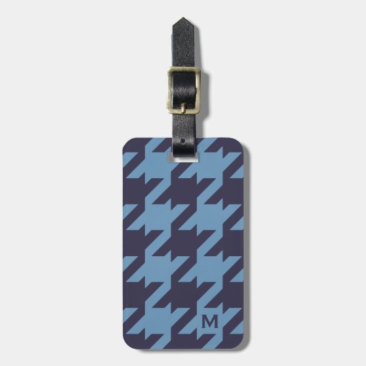 Vettige moderne marinesblauwe houndstooth met mono bagagelabel (Voorkant verticaal)