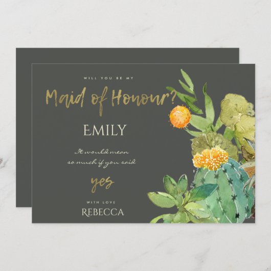 VETTIIGE CACTUS BLOEMIGE WATERVERF JUFFROUW VAN EE KAART (Voorkant / Achterkant)