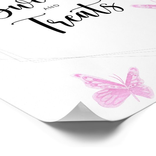 Vetvlindersnoepjes en behandelde baby shower poster (Hoek)