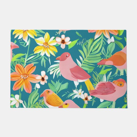 Vetvogels en bloempatroon deurmat (Voorkant)