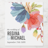 Vetweelderige Aquamonogram-Trouwbloemen Wijn Etiket (Enkel label)