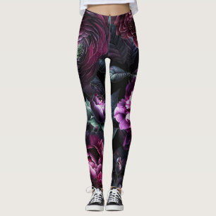 Vetweelderige Bloemen Zwarte Betoverde Bloementuin Leggings