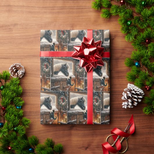 Veulen en katje in Kerststal Cadeaupapier (Feestdagen Geschenken)
