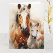 Veulen en paard in de papaverweide kaart (Gele Bloem)