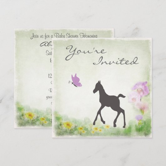  veulen en vlinderpaard Baby shower Uitnodigen Kaart (Voorkant / Achterkant)