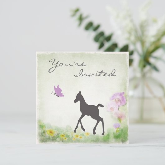  veulen en vlinderpaard Baby shower Uitnodigen Kaart (Staand voorkant)