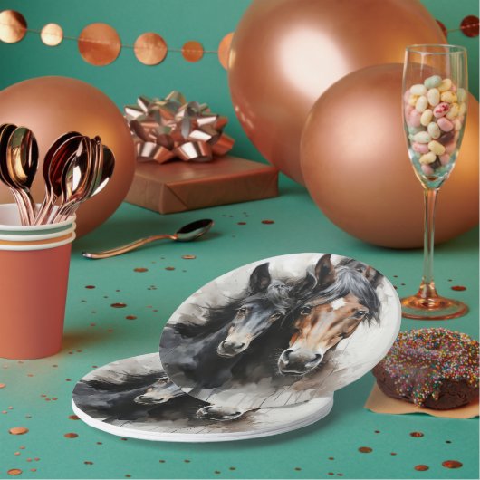 Veulen met zijn moeder papieren bordje (Multi)