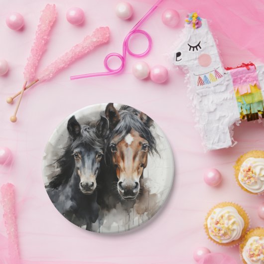 Veulen met zijn moeder papieren bordje (Feest)