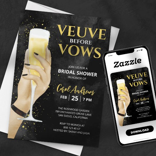 Veuve Before Vows Champagne Bruidsfeest Kaart