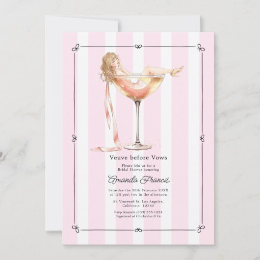 Veuve Before Vows Roze Champagne Bruidsfeest Kaart (Voorkant)