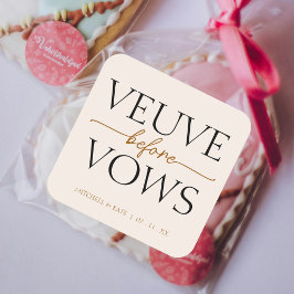 Veuve Before Vows Tan Bruine Bruiloftsuitnodiging Vierkante Sticker