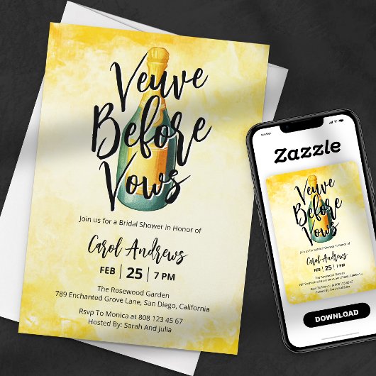 Veuve Before Vows Waterverf Vrijgezellenfeest Kaart