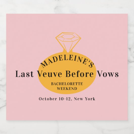 Veuve voor geloften Bachelorette Weekend Route Sparkling Wijnetiket (Enkel label)