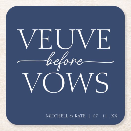 Veuve voor geloften Navy blauw & wit Vrijgezellenf Kartonnen Onderzetters (Voorkant)