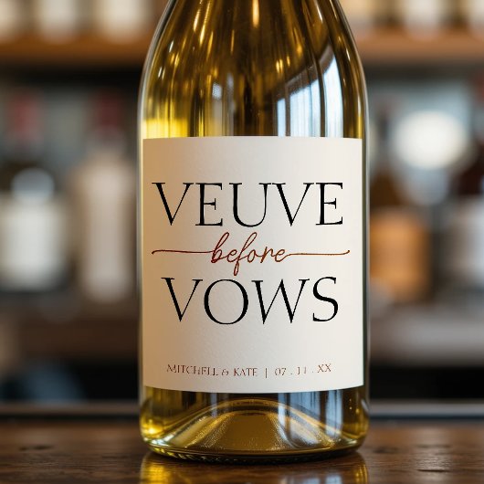 Veuve voor geloften Tan Brown Vrijgezellenfeest Sparkling Wijnetiket